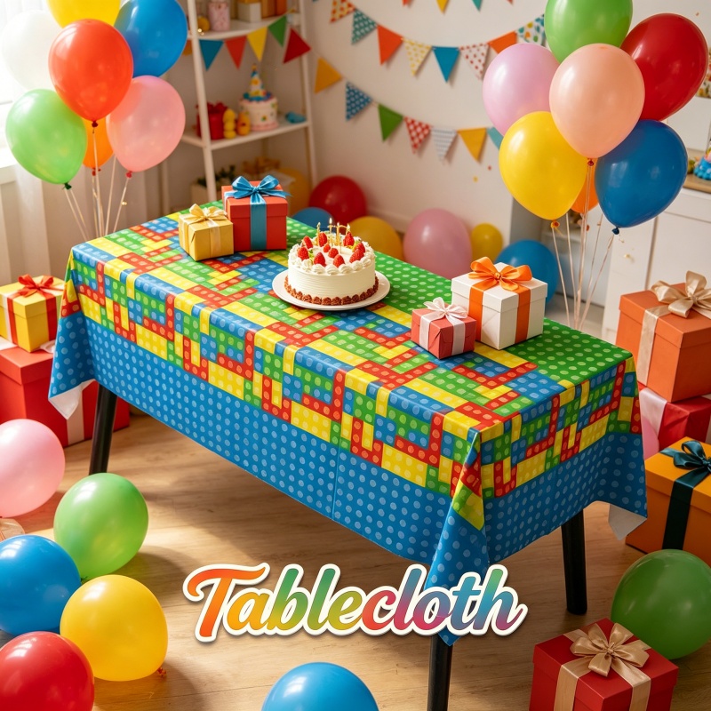 Gaming Accessories Aesthetic - Tafelkleed in bouwsteen-stijl, stijlvolle cartoonfiguren, verjaardagsfeestje,